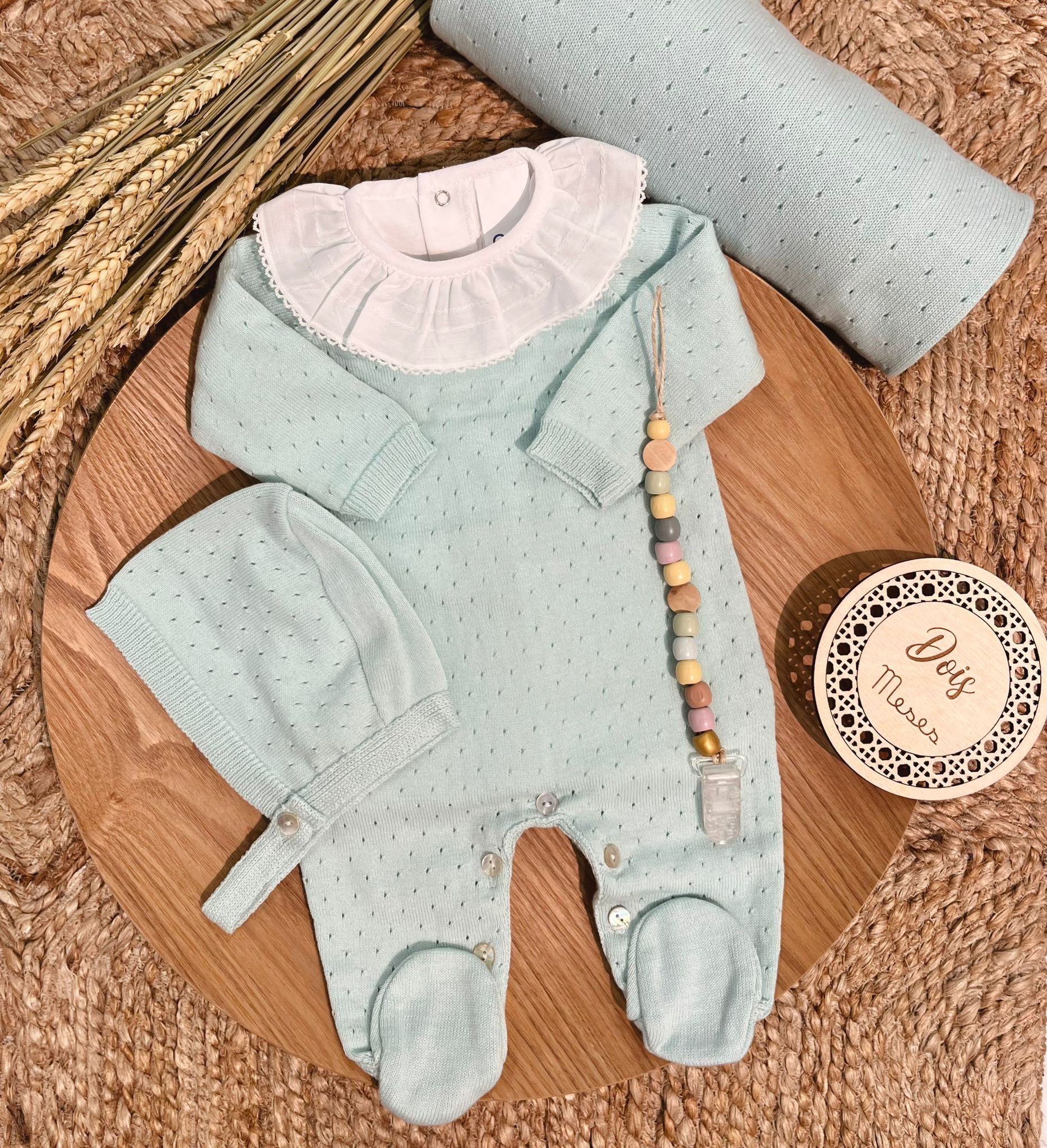 Babygrow e touca Babi Verde Água