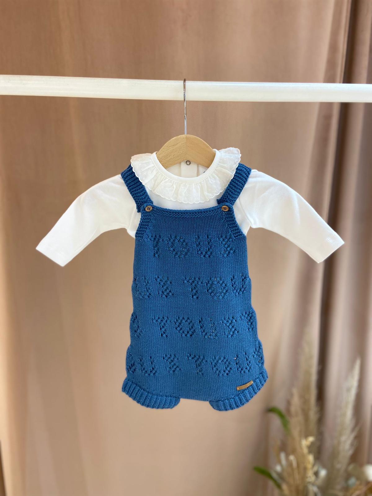 Macacão curto de malha de bebé Tricot logótipo TOUS azul