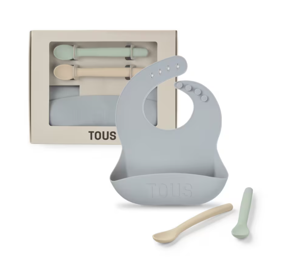 Conjunto de babete e 2 colheres Food Kit azul celeste Tous
