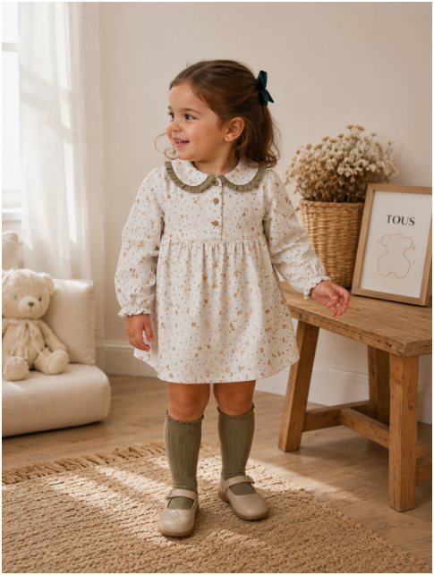 Vestido Infantil em Algodão Estampado com Ursos Tous